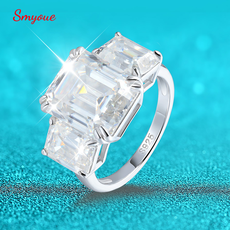 Moissanite Ring - Smyoue 12cttw Emerald Cut Full Moissanite