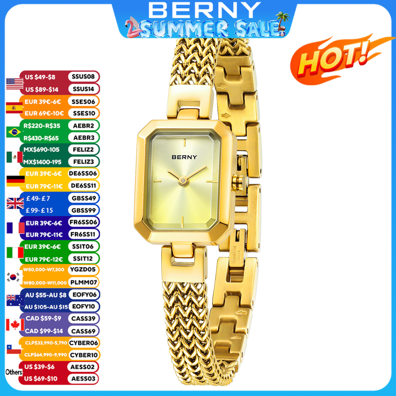 Jewelry Watches For Ladies - BERNY Gold Watch for Women Mini