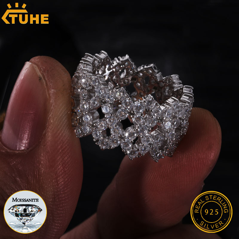 TUHE Iced Out Men Rings Moissa - Moissanite Ring recensione e prezzo