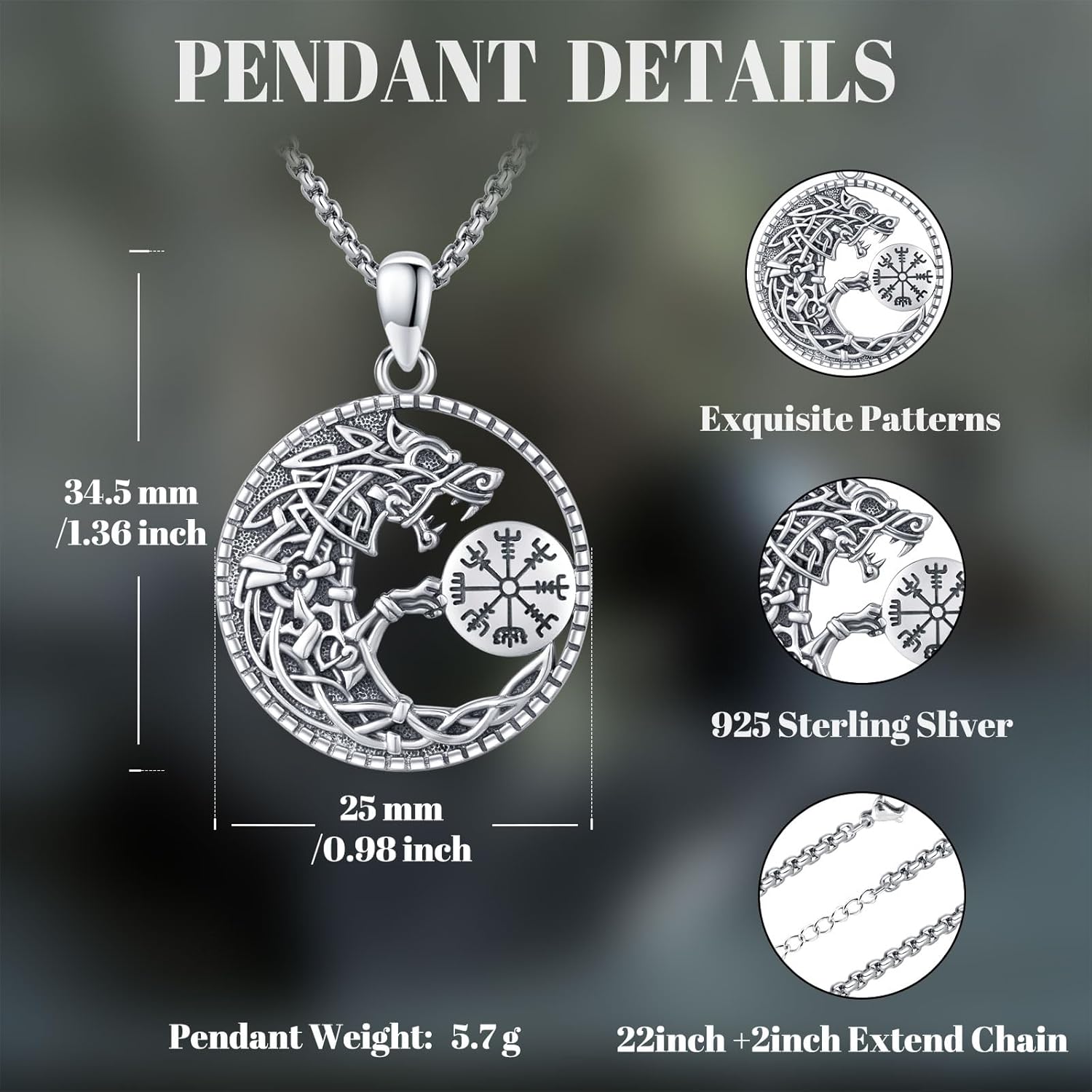 Viking Necklace for Men 925 St - Wolf Jewelry & Watches Tampa Reviews recensione e prezzo