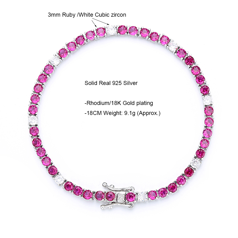 3MM Ruby Fuchsia Pink Mix Whit - Tennis Bracelet Cubic recensione e prezzo